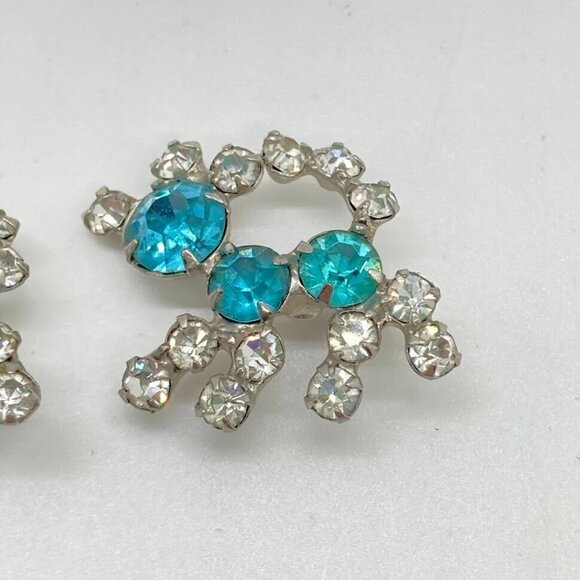 Vintage Set 2 Rhinestone Brooch Pin Blue Clear Gems Dogs Silver Tone Multi Prong - Picture 2 of 11